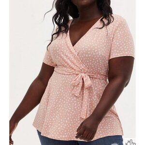 Torrid Top Women 3X Pink Crepe Wrap Peplum Feminine Ballerina Neutral Summer 80s